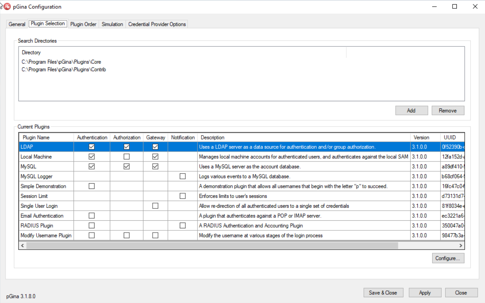 Modules d'authentification sous pGina